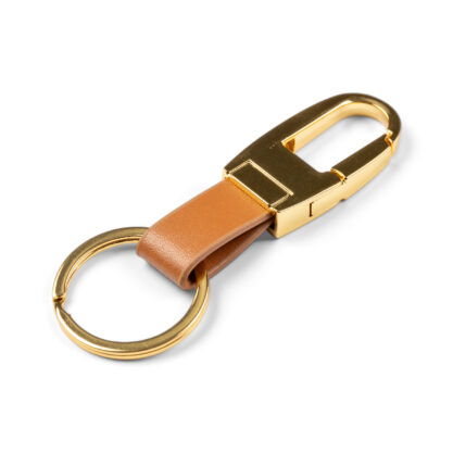 Elegantne PU-nahast võtmehoidja VH006 Gold / Orange Brown valgel taustal